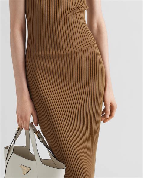 prada kleid beige|Cork Beige Ribbed Knit Cotton Dress .